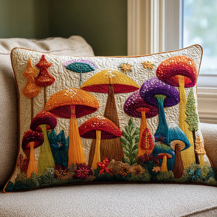 Funda de Cojín Acolchada - Jardín de Champiñones