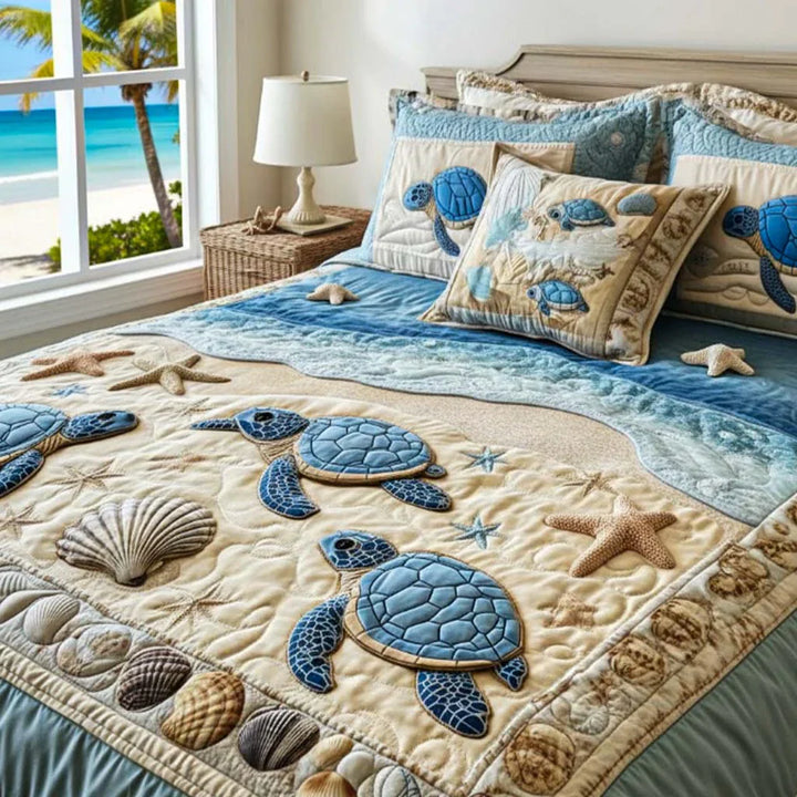 Juego de cama acolchado de 3 piezas - Olas del Océano