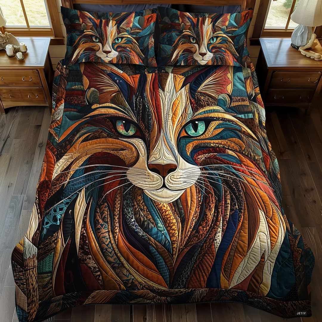Juego de cama acolchado de 3 piezas - Suaves Ronroneos