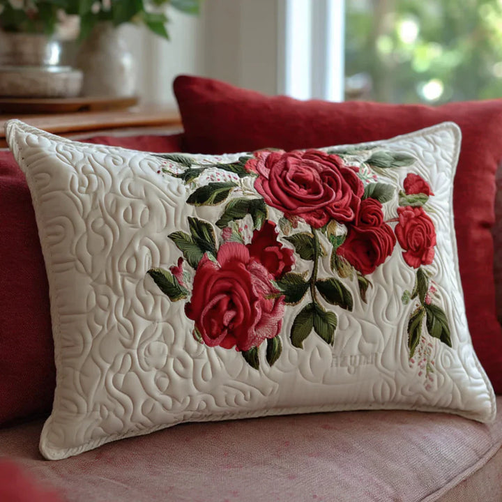 Funda de Cojín Acolchada - Corazones del Jardín de Rosas