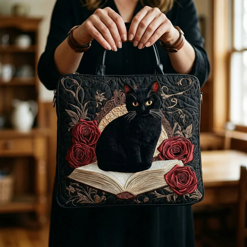 Bolsa Artisanal Acolchada - Gato Negro sobre Libros